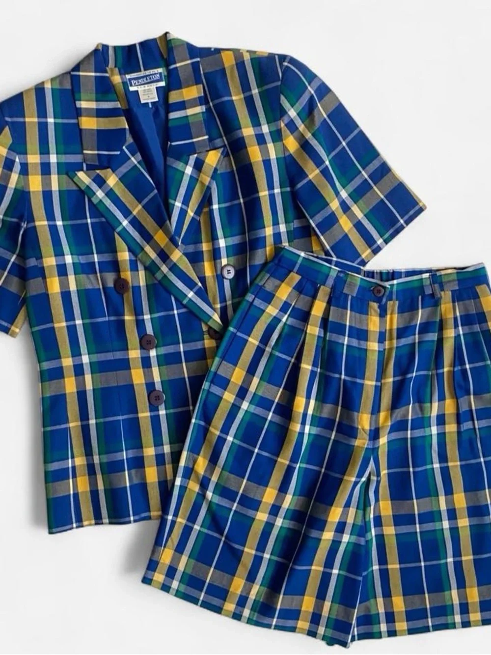 Vintage Pendleton blue plaid blazer & shorts set